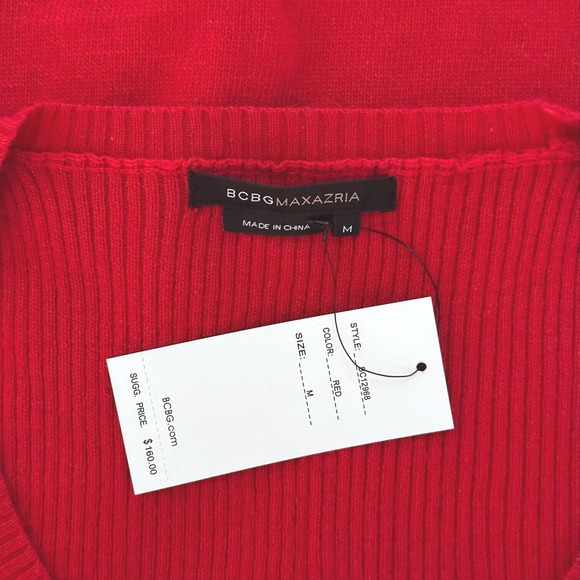 NEW $160 BCBGMAXAZRIA Wool Blend Red Dress Rhinestones Sheath Long Sleeve Medium - Picture 10 of 11